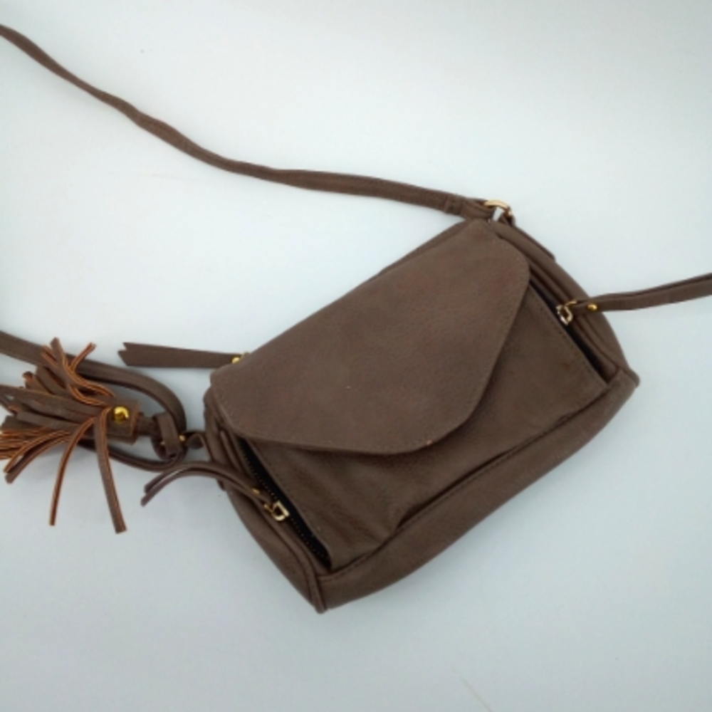 Ei8ht by Under One Sky Vegan Tan Striped Interior Tassel Small Crossbody Bag